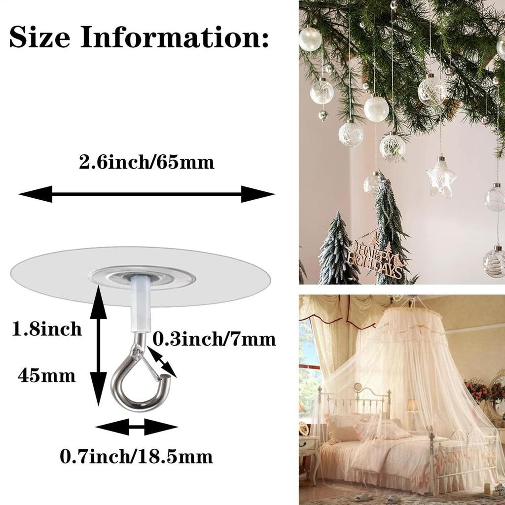 Self-Adhesive Water Resistant Ceiling Hooks Home Decoration Tools for Plants, Wind Chimes, Decorations, Lights, Balloons