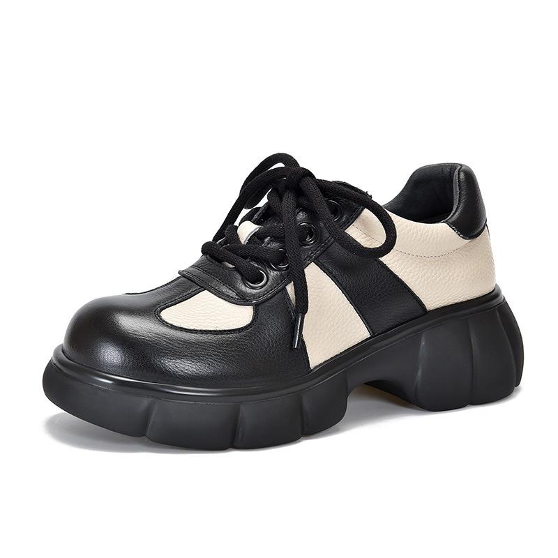 Johnature Женская обувь из натуральной кожи в стиле ретро на толстой подошве, туфли-лодочки с круглым носком на шнуровке, разноцветные туфли на платформе