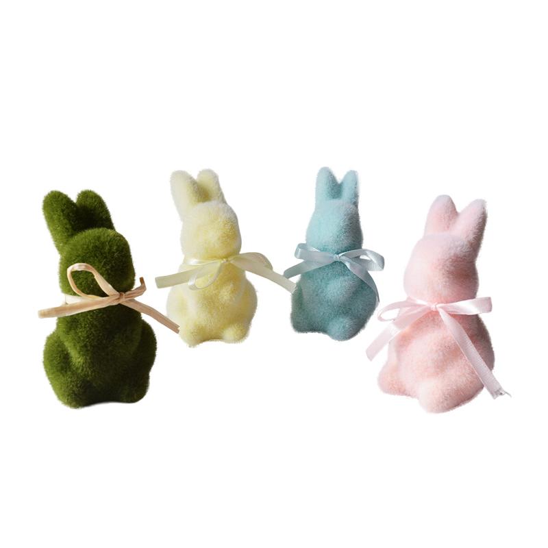 1/3 шт. Флокированный пасхальный кролик 4 цвета с бабочкой, настольные фигурки для кухни, пасхальные фигурки кроликов, пасхальный праздник, весенний декор 22x8x8 см