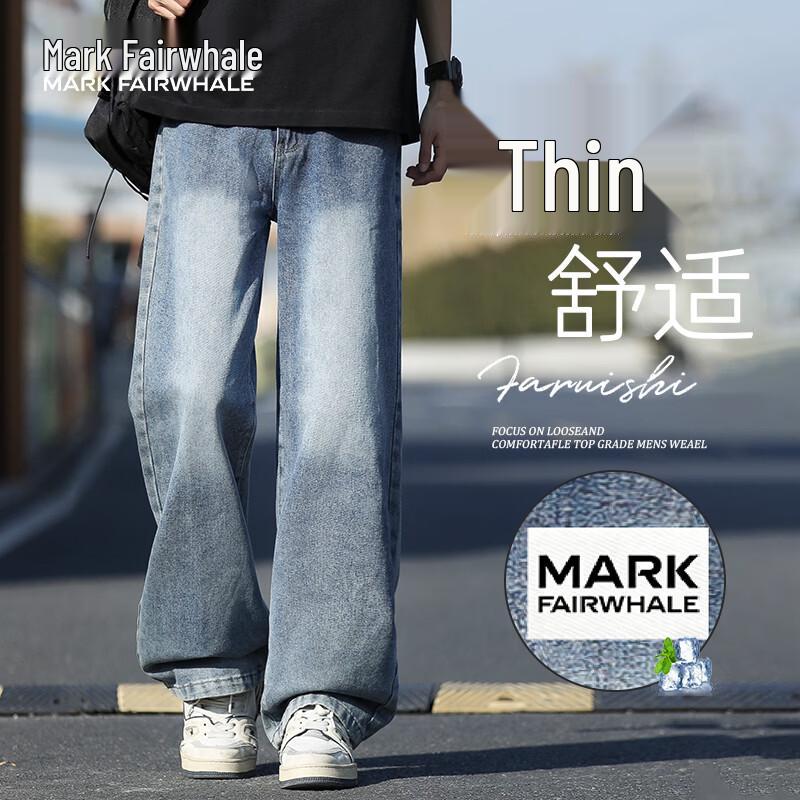 MARK FAIRWHALE Men's Summer Lightweight American Wide-Leg Jeans