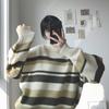 Autumn Winter High Collar Women's Sweater  New Loose Pullover Sweaters Warm  Stripe Vintage Sweater