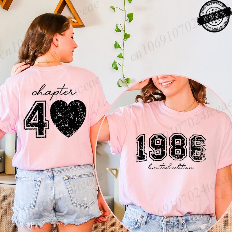 Short Sleeve T-Shirts for Women 40th Birthday Regular Sportswear Vintage 1986 40 Bday Women's Stretch Polyester Casual Creative