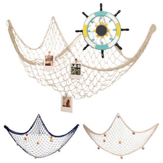 Fishing Net Decoration Wall Art Cotton Fish Net Picture Wall Hanging Fishing Net for Hawaiian Themed Party Under The Sea Party Decoration