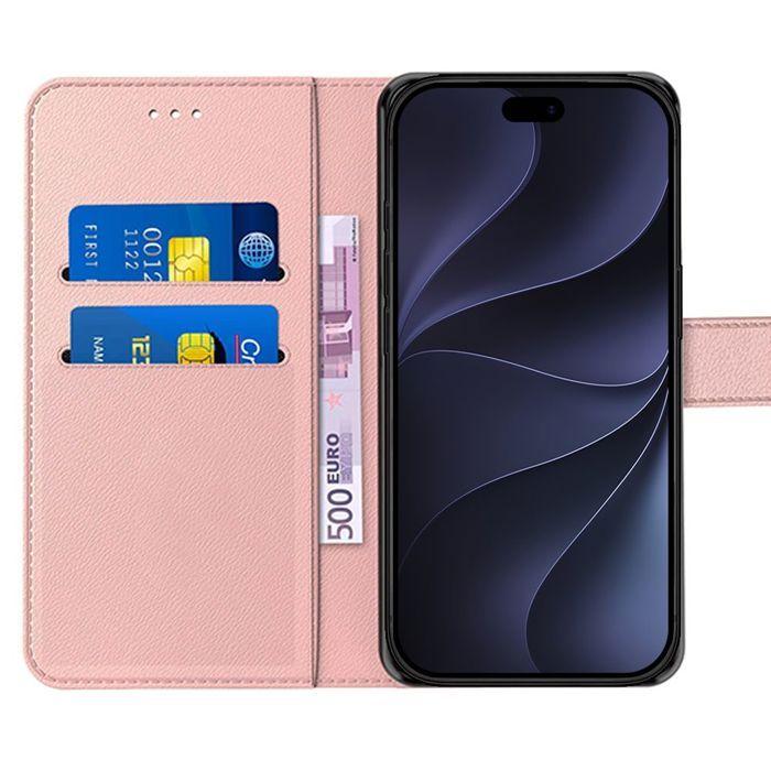 Coque pour iPhone 18 Pro, Flip Case Anti-Rayures Antichoc Protection Synthécuir - Rose