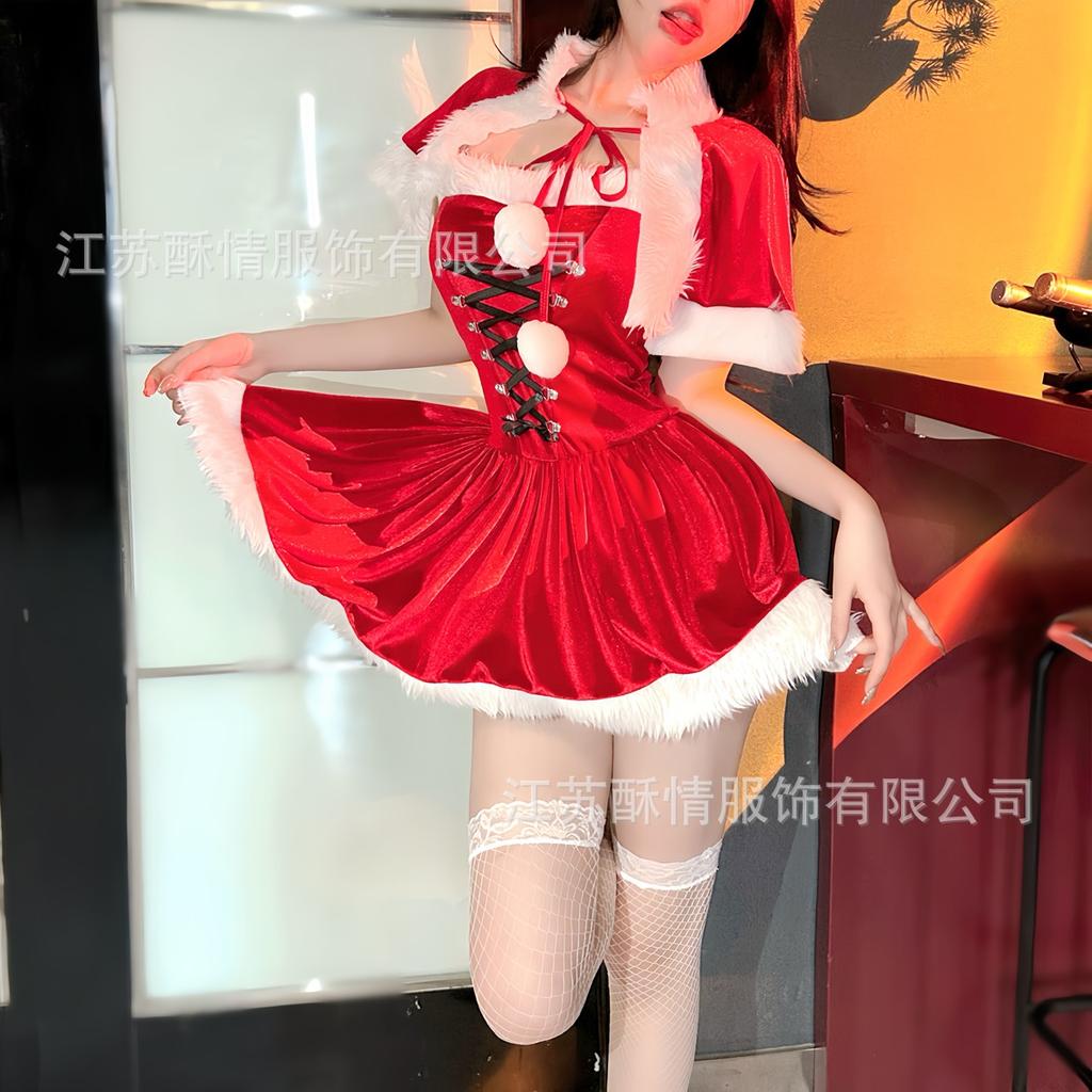 Sexy Sexy Christmas Dress Pure Honey Velvet Dress Set New Year's Robe Cosplay Seduction