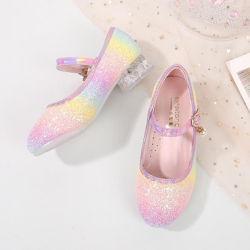 Girls' princess shoes with soft soles for performances, spring and autumn, with bows, fashionable, sweet, cute, non-slip, rainbow children's