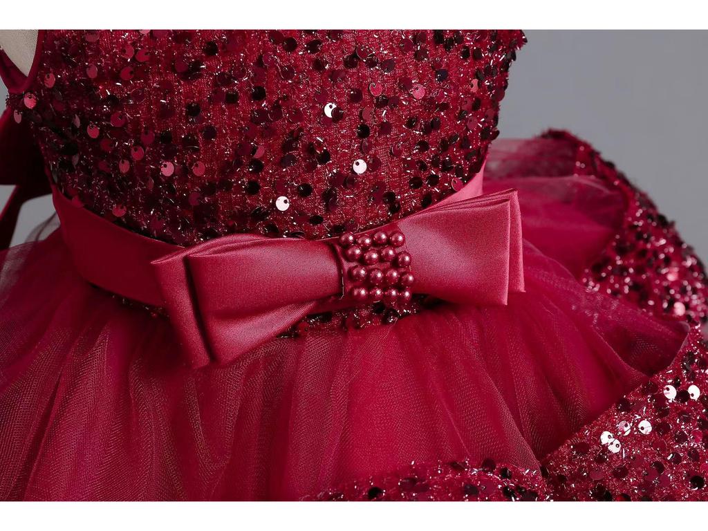 Красное платье принцессы с пайетками для девочек - Наряд для дня рождения, банкета и выступления