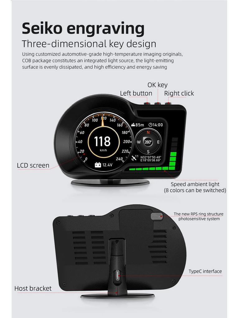 HUD для мода F15: OBD-дисплей для скорости, оборотов двигателя, температуры охлаждающей жидкости и масла, расхода топлива, турбонаддува и часов