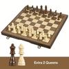 39.3Cm/15.47Inch Magnetic Wooden Chess Set With 2 Additional Queens, Folding Portable Travel Board, Suitable For Tournament