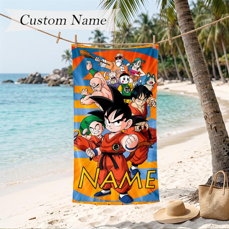 Dragon Ball Custom Name Printed Beach Towel Personalized Soft Towel For Swimming Beach Travel