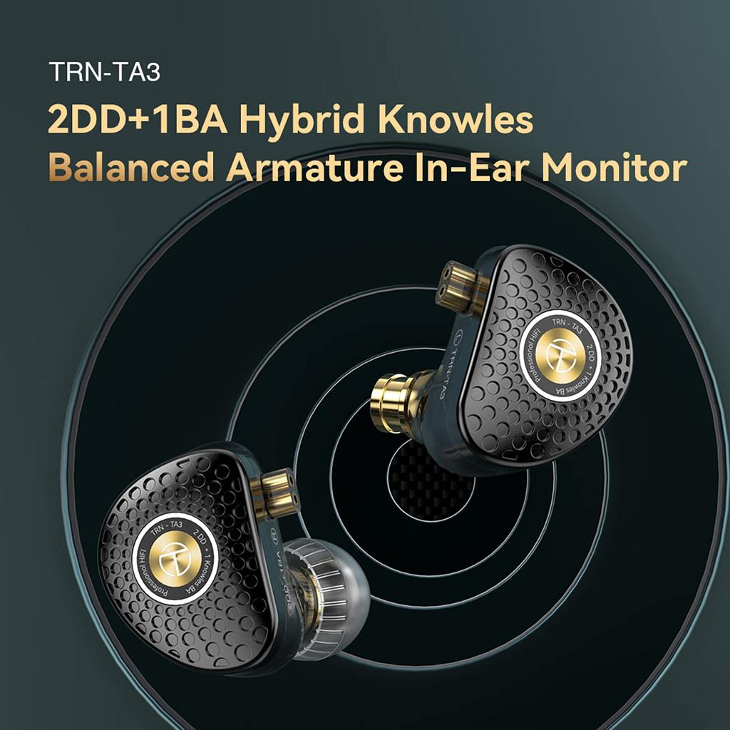 LINSOUL TRN TA3 2DD+1BA Hybrid HiFi Dynamic Earphones with Closed-Back Design, Re-cableable, 3.5mm Stereo Plug (10mm Bass + 6mm Mid-Treble),