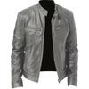 Men Stand Collar Punk Motorcycle Leather Jacket Casual Outerwear For Young Men