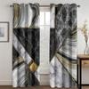 3D Modern Black Gold Abstract Art Marble Elegant Design 2 Pieces Thin Shading Window Drape Curtain for Living Room Bedroom Decor