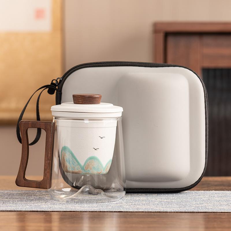 Ручка из черного сандала, офисная кружка, керамическая вставка-фильтр, стеклянная чашка для чая, высококлассная, защита от ожогов, подарочная коробка, портативный подарок