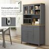 Kitchen cabinet sideboard, 5 doors, 2 glass doors, 1 drawer, 1 niche, 180 cm high, grey
