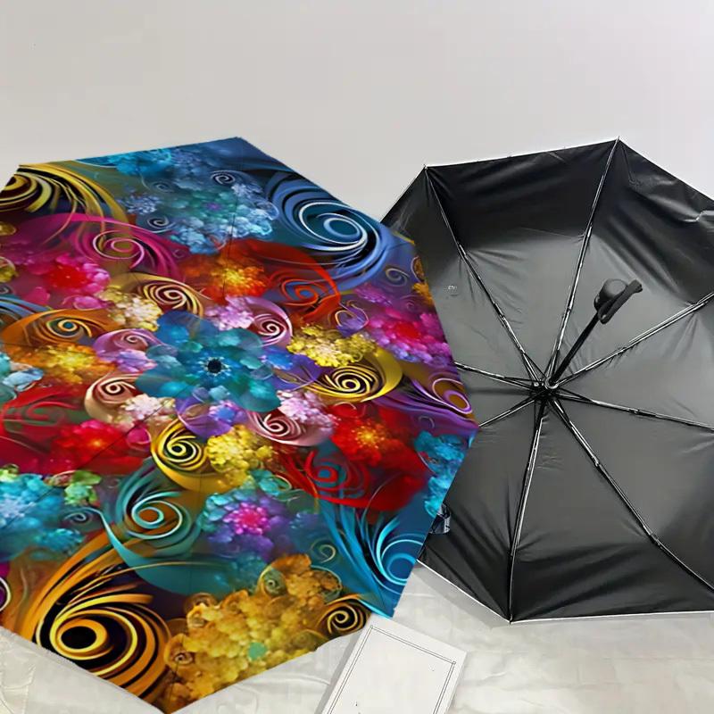 1PC Floral Swirls Automatic Open/Close Umbrella with Windproof, 8-Rib Sturdy Canopy, Durable Ribs, Fashionable Design, Outdoor Accessory, Fun Prin, Ho