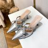 Французские туфли на высоком каблуке женские 2025 новые темпераментные босоножки с перекрестными пряжками тонкие заостренные одинарные туфли из лакированной кожи сзади пустые
