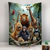 Safari Animals Wall Tapestry Lion Giraffe Chimpanzee Tiger Jungle Group Portrait Decor Kids Room Nursery Gift