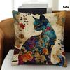 Экзотическая наволочка с принтом кошки, застежка-молния, съемный, изысканный односторонний дизайн, яркий синий и золотой цветочный узор, для спальни, дивана, автомобиля