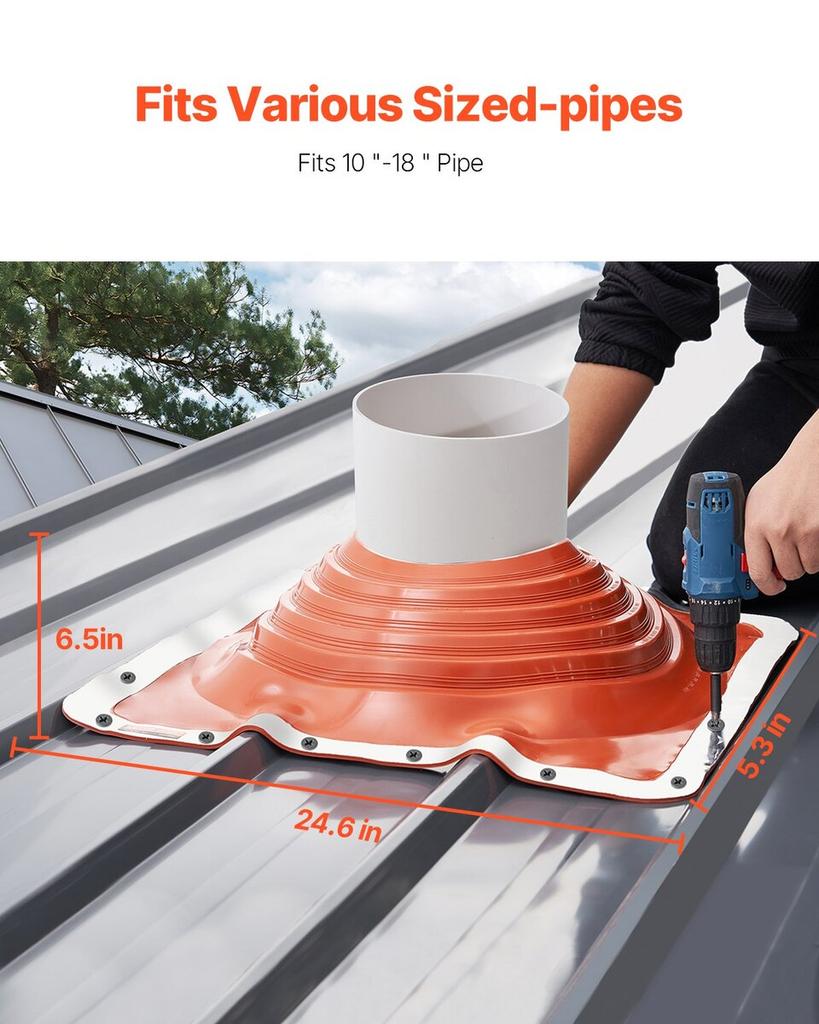 Metal Roof Pipe Flashing Boot Fit 10"-18" Pipe High Temp Flexible Silicone