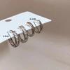 4Pcs/set  Crystal Small Hoop Earrings For Women Silver Color  Y2K Cool Daily Wear Jewelry Girl's Gift