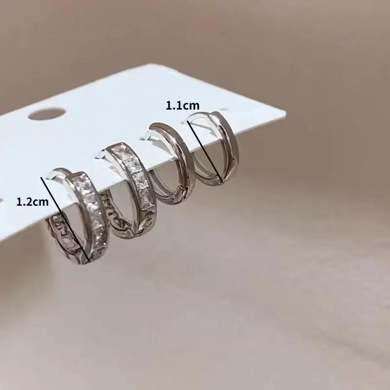 4Pcs/set Crystal Small Hoop Earrings For Women Silver Color Y2K Cool Daily Wear Jewelry Girl's Gift