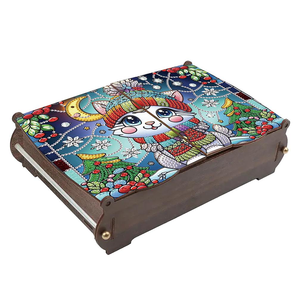 5D DIY Diamond Art Handmade Storage Box Partial Drill Colored Pattern Wood Case Crystal Mosaic Storage Container for Home Decor