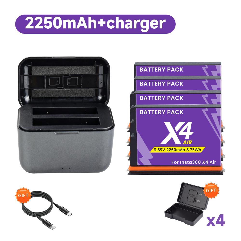 Bateria de 2250mAh para Insta360 X4 Air, bateria de substituição de 8.75Wh com carregador rápido para acessórios da câmera de ação Insta 360 X4 Air