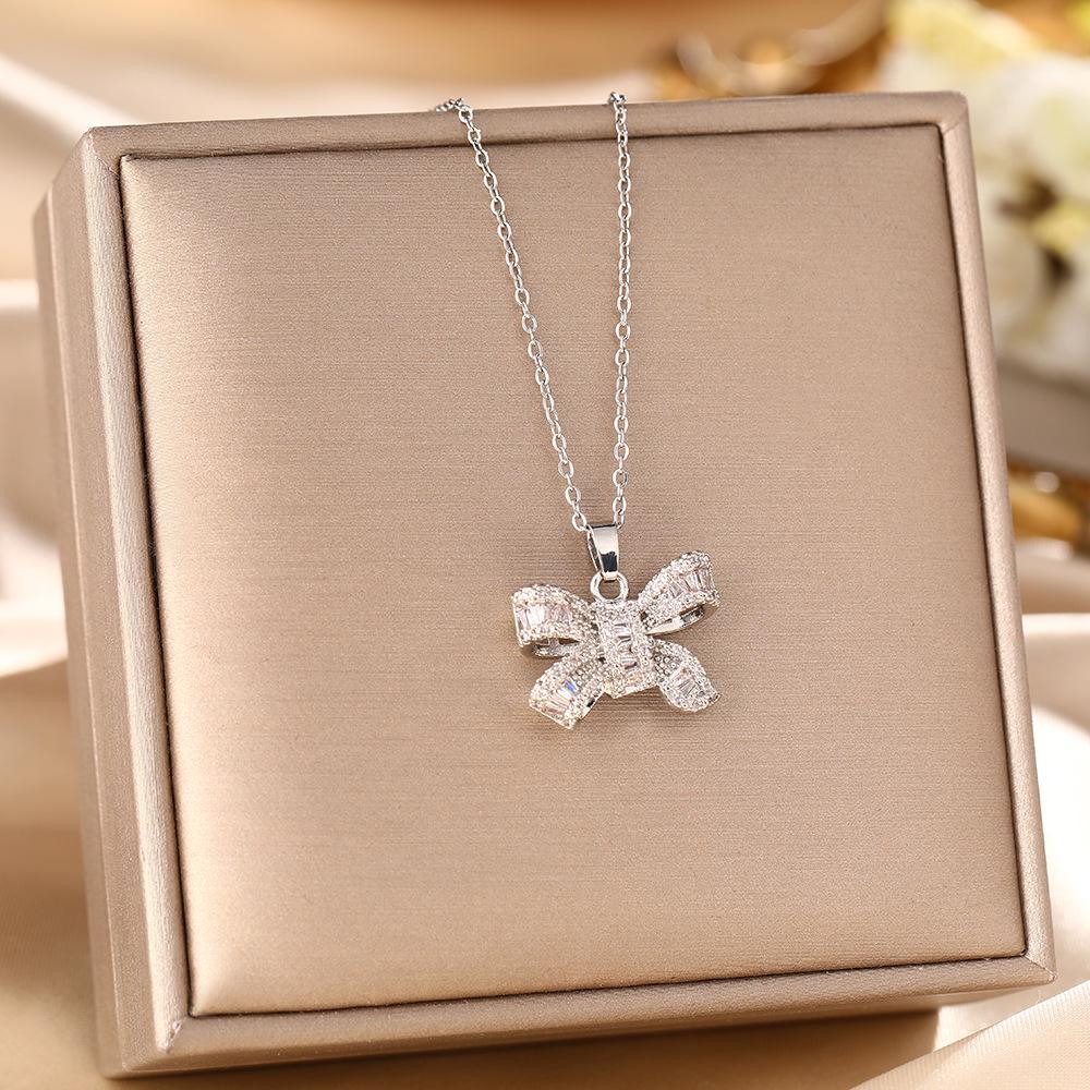 Korean Butterfly Tassel Luxury Diamond Titanium Steel Necklace - Women's Versatile Clavicle Jewelry