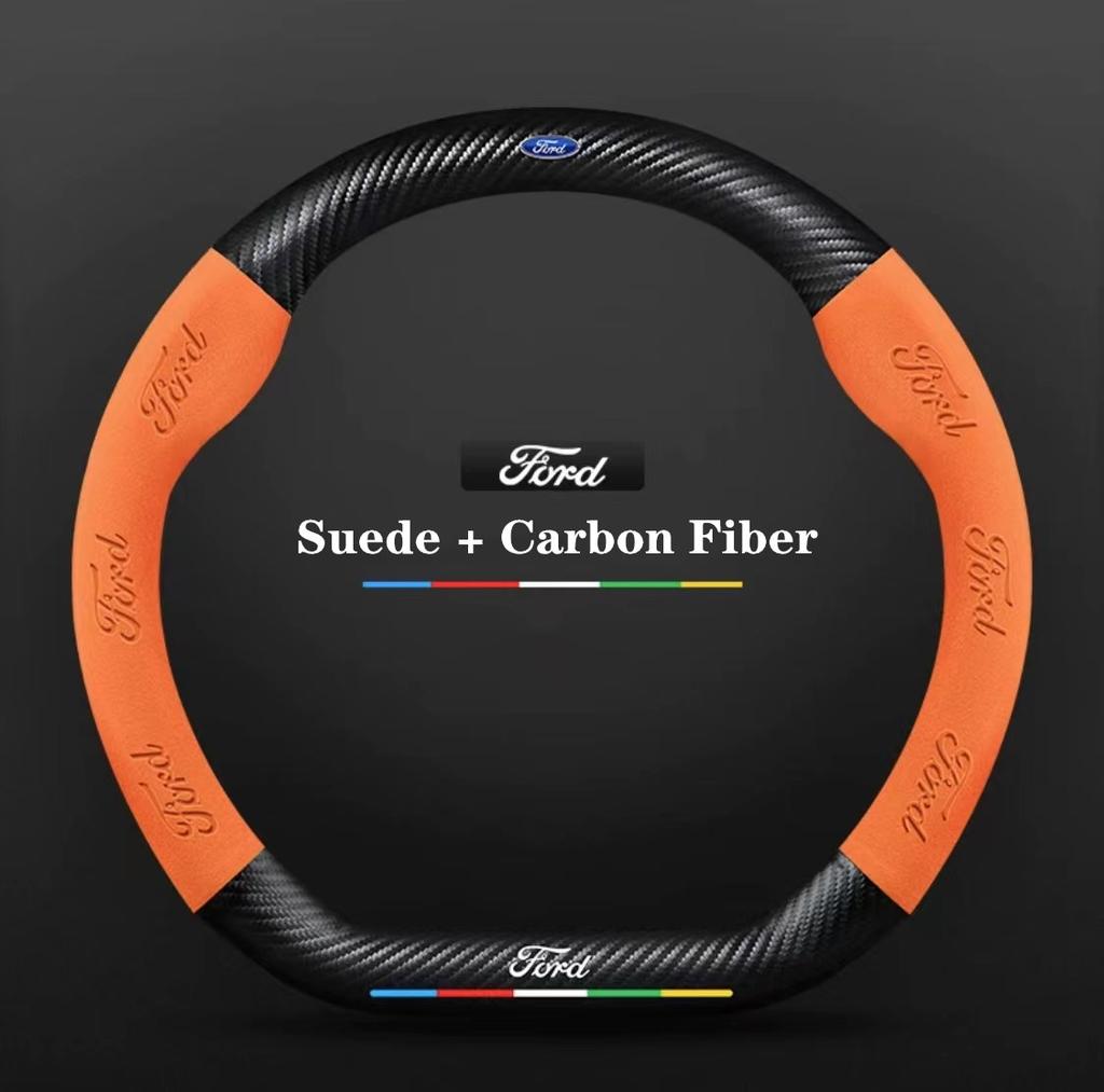 ITES5 Ford ST EXPLORER EDGE Fiesta Focus Mondeo F150 Fusion Mustang Kuga Ranger Car Anti-Slip Suede Carbon Fiber Steering Wheel Cover