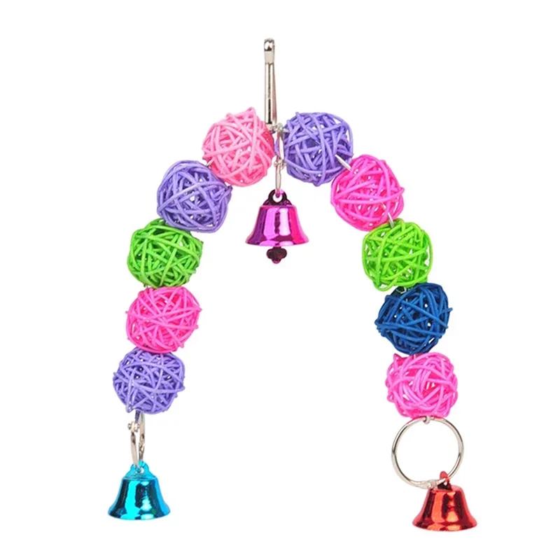 Попугай жевательные нити деревянные птичьи попугайчики укус молярные игрушки ротанговый мяч с колокольчиком для клетки для птиц подвесная жевательная игрушка товары для птиц