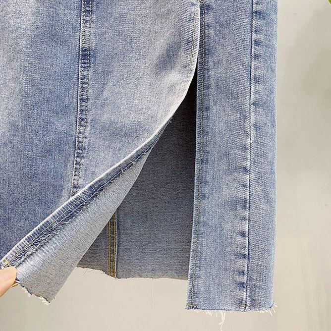 Light-colored High-waisted Side Open Fork Summer Long Section Thin Package Hip A-line Skirt Female Versatile Comfortable Fashion Denim Bustier Skirt