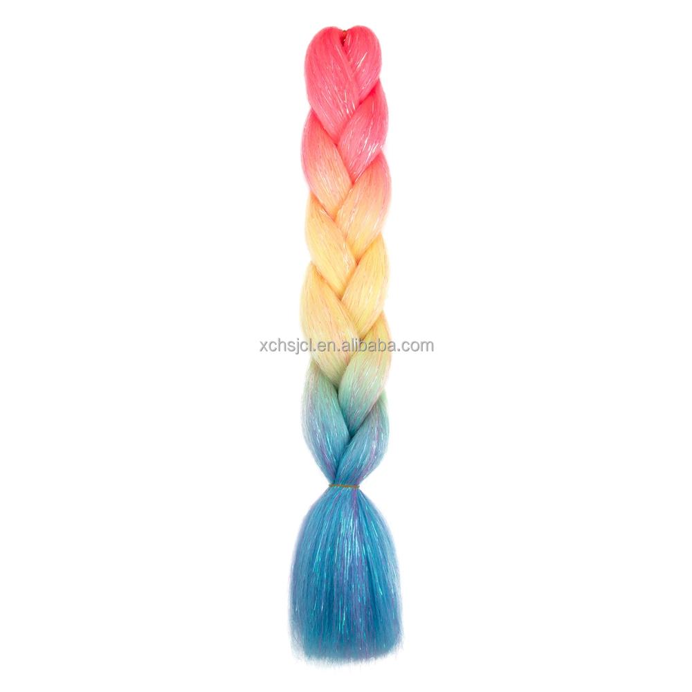 Customized Soft Heat Resistant Fiber Festival Ombre Pure 2 3 4 5 Tone Color Tinsel Glitter Jumbo Braiids