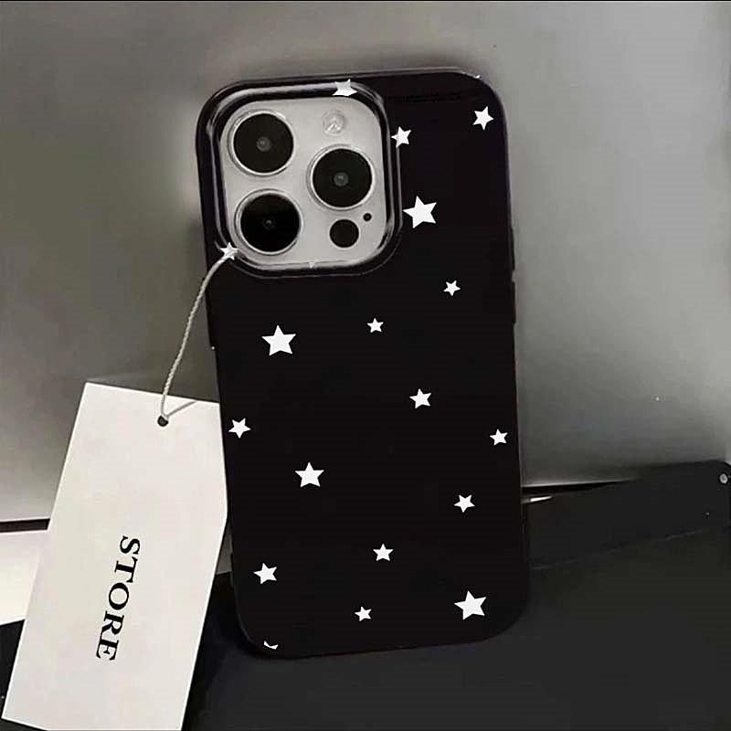 Защитная крышка с дизайном в виде черных и белых звезд для серии iPhone 17 16 15 14 13 12 11 16E Pro Max Plus