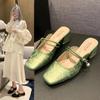 Baotou полутапочки женские летние уличные шлепанцы квадратный носок толстый каблук высокие каблуки сандалии тапочки-мюли жемчужный декор платье обувь