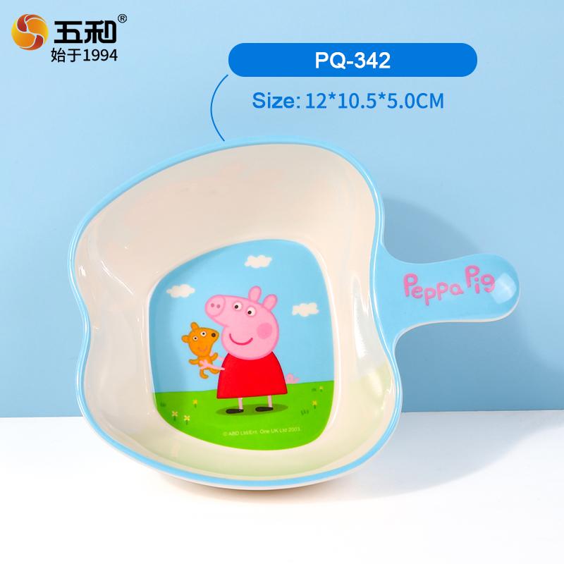 For Peppa Pig Tableware Cartoon Salad Bowl Anti-Fall Dining Plate Cup Spoon Baby Eating Double-ear Bowl Food-grade Divided Plate