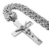 Religious Jesus Cross Necklace For Men Stainless Steel Crucifix Pendant with Byzantine Chain Necklaces Male Jewelry Gift