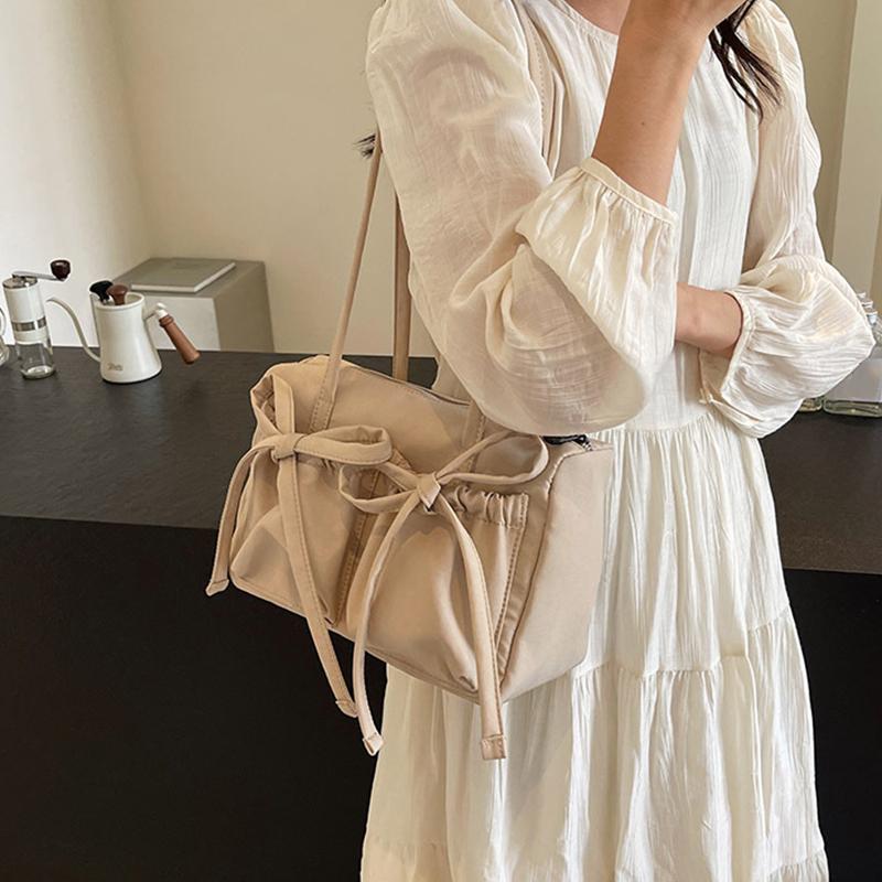 Yogodlns Легкая повседневная хлопковая сумка на плечо, уникальный свежий дизайн с бантом, дорожная сумка подмышки, однотонная женская большая вместительная сумка