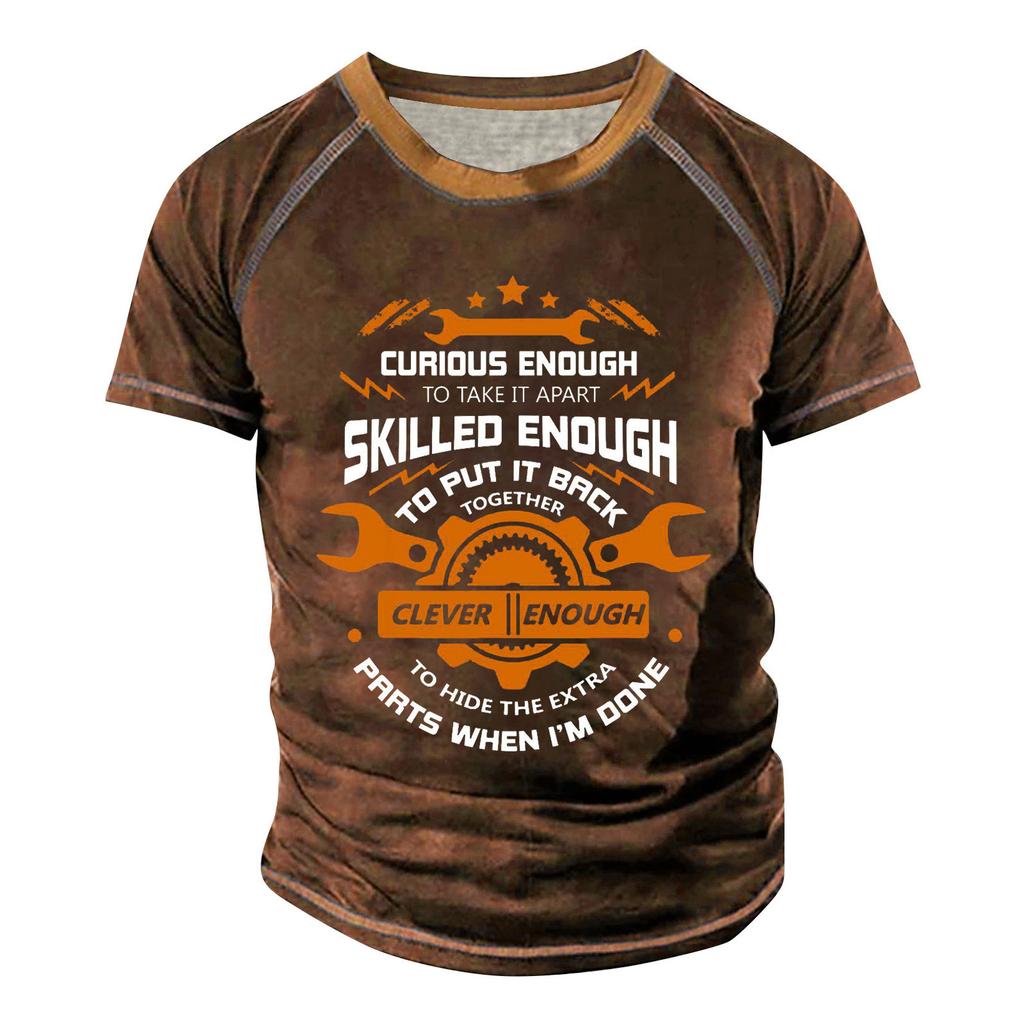 Мужская футболка реглан в стиле ретро с коротким рукавом и круглым вырезом с буквенным принтом, топы