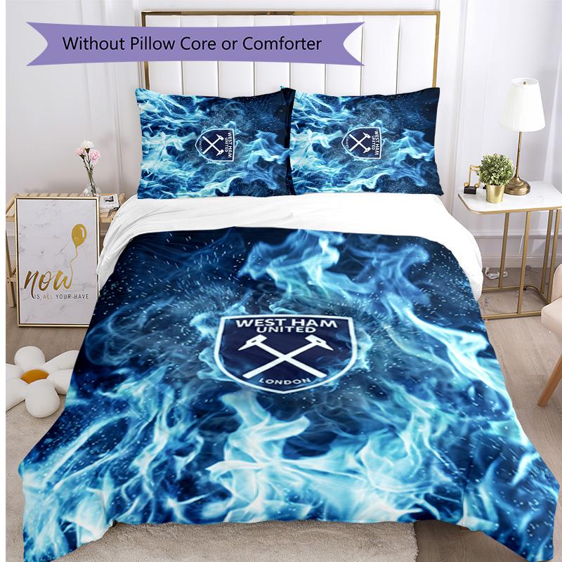 West Ham United Football Printed 3 Pieces Bedding Set, Comfortable Skin Friendly Bedroom Duvet Cover Set