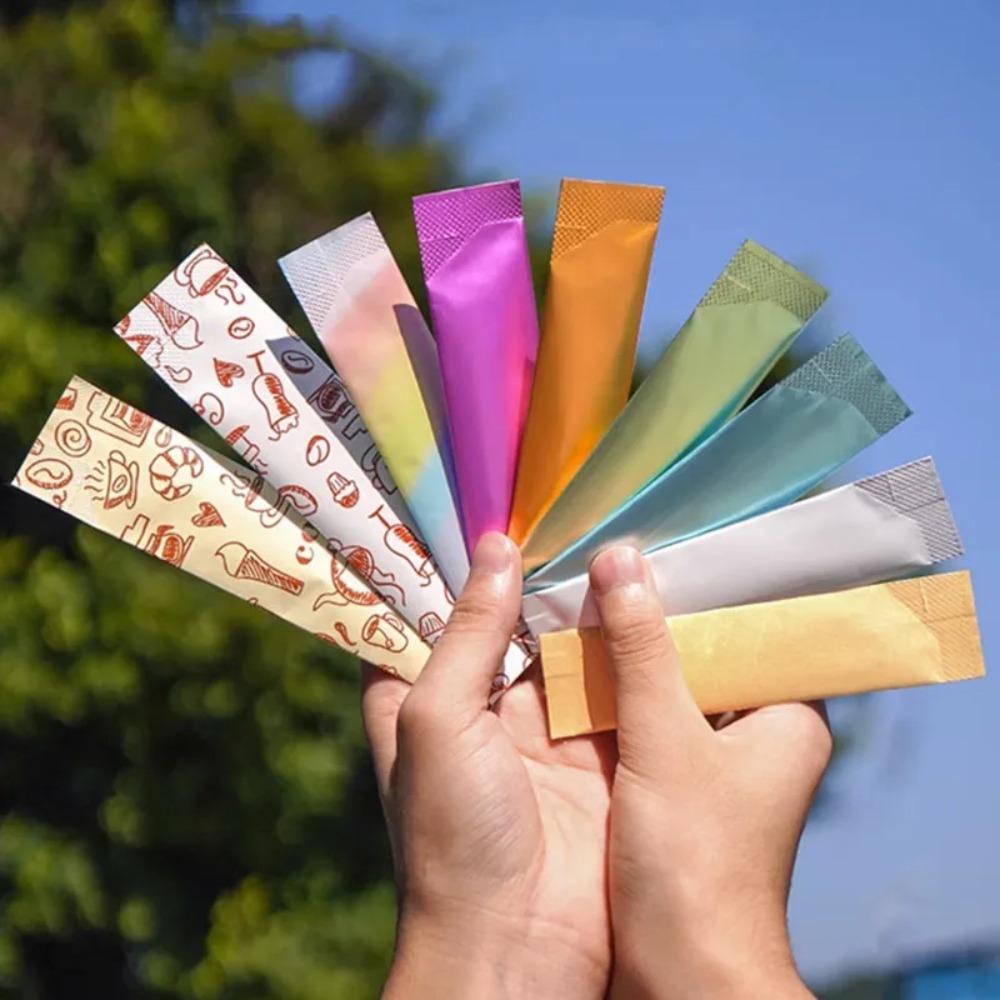 100pcs Rectangular Open Top Aluminum Foil Bag Disposable Long Strip Tea Bag Trial Storage Pouches Fruit Dried Honey