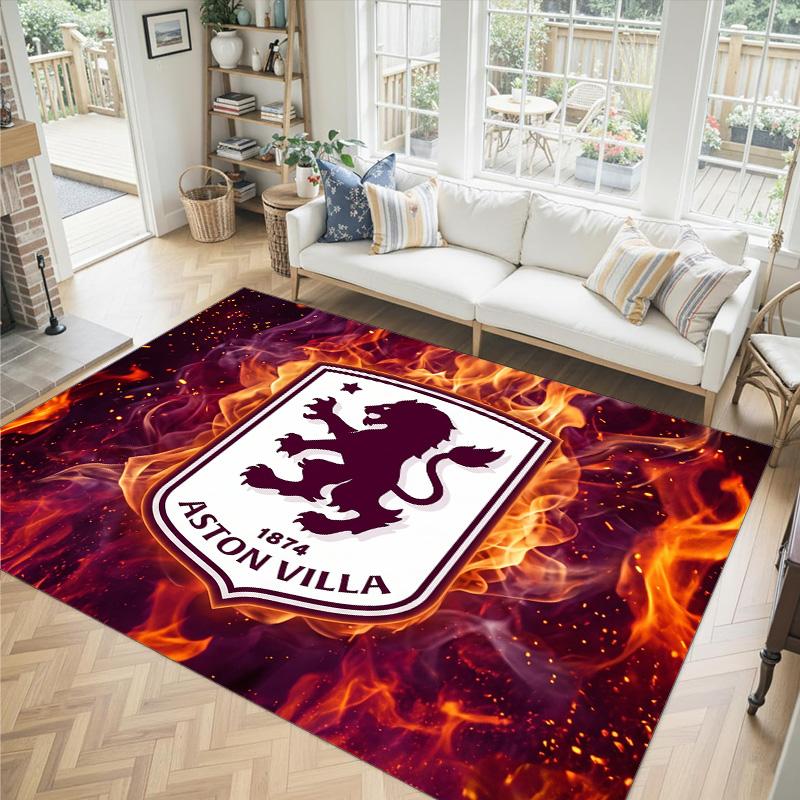 Aston Villa Football Design Crystal Velvet Carpet Cozy Non?Slip Printed Rug For Bedroom Living Room Entrance