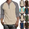 Men's Button-Down Contrast Raglan 3/4 Sleeve Top