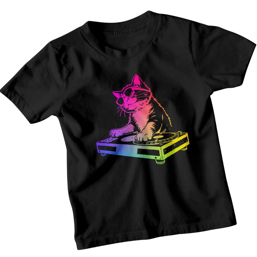 Cool DJ Cat Music Kids T-Shirt Boys Girls Turntable Design