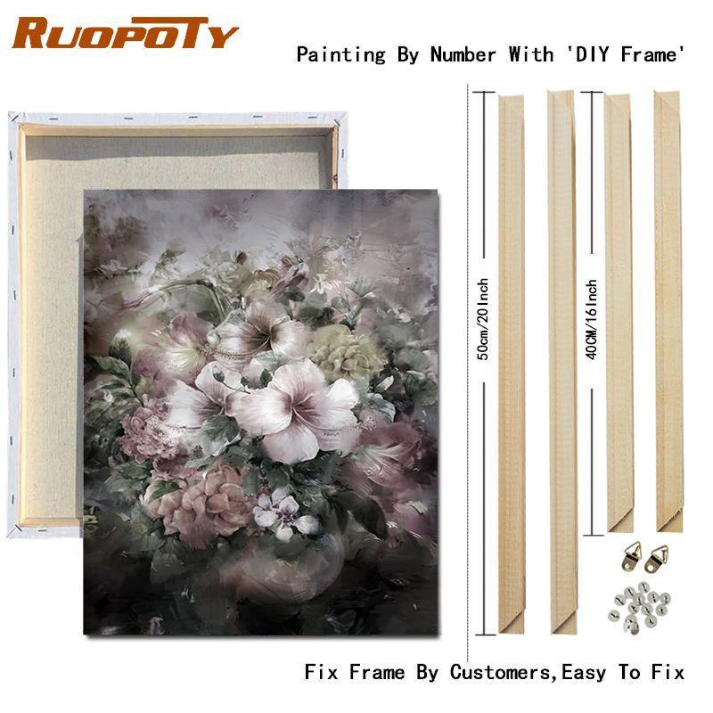RUOPOTY DIY Frame Oil Painting By Numbers Flower Unique Gift On Canvas Wall Art Picture By Numbers For Living Room