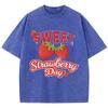 Fashion Womans Washed T-Shirts Sweet Strawberriy Day Printing Tee Shirts Cotton Oversize Crewneck Tees Street Clothes