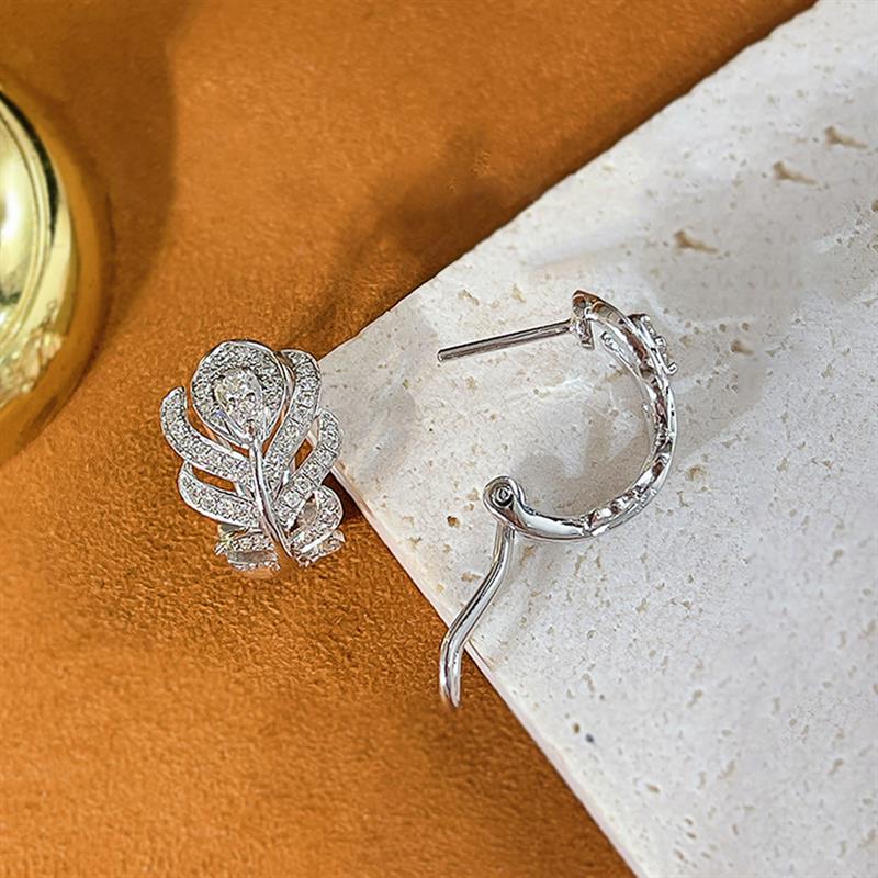 Xiaomi Huitan Gentle Feather Hoop Earrings for Women Full Brilliant Cubic Zirconia Charming Wedding Party Fresh Accessories Jewelry