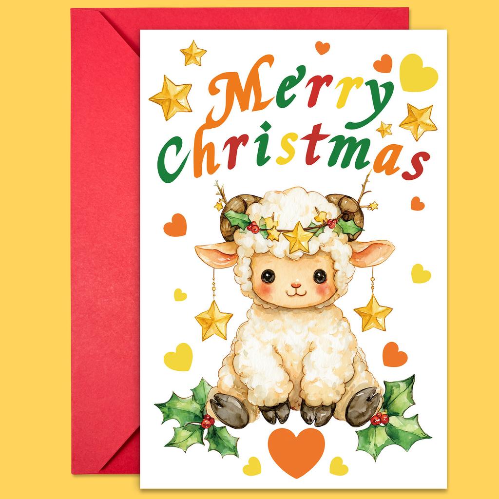 10PCS Cute Cartoon Christmas Greeting Cards Set with Envelopes, Large Size Hand-drawn Xmas Cards for Holiday Wishes & Gifts
