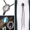 Men Western Vintage Cowboy Black Stone Agate Bolo Ties Rodeo Dance Bootlace Tie Necktie