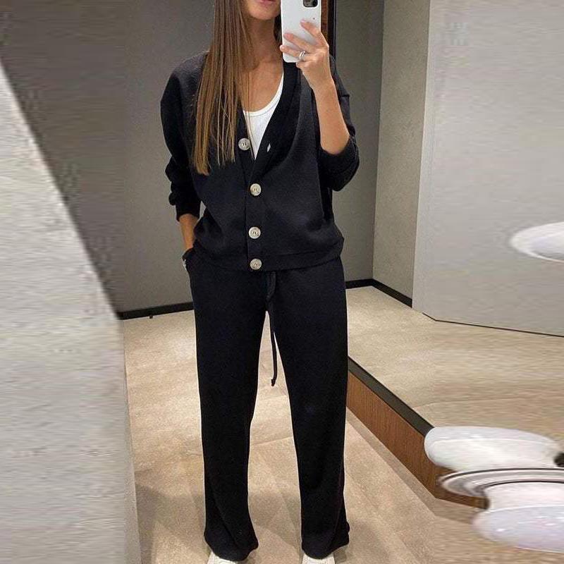 2025 Spring and Autumn New Fashion Single-breasted Casual Suit Cardigan Top Lace-up Pants Two-piece Women's Clothing